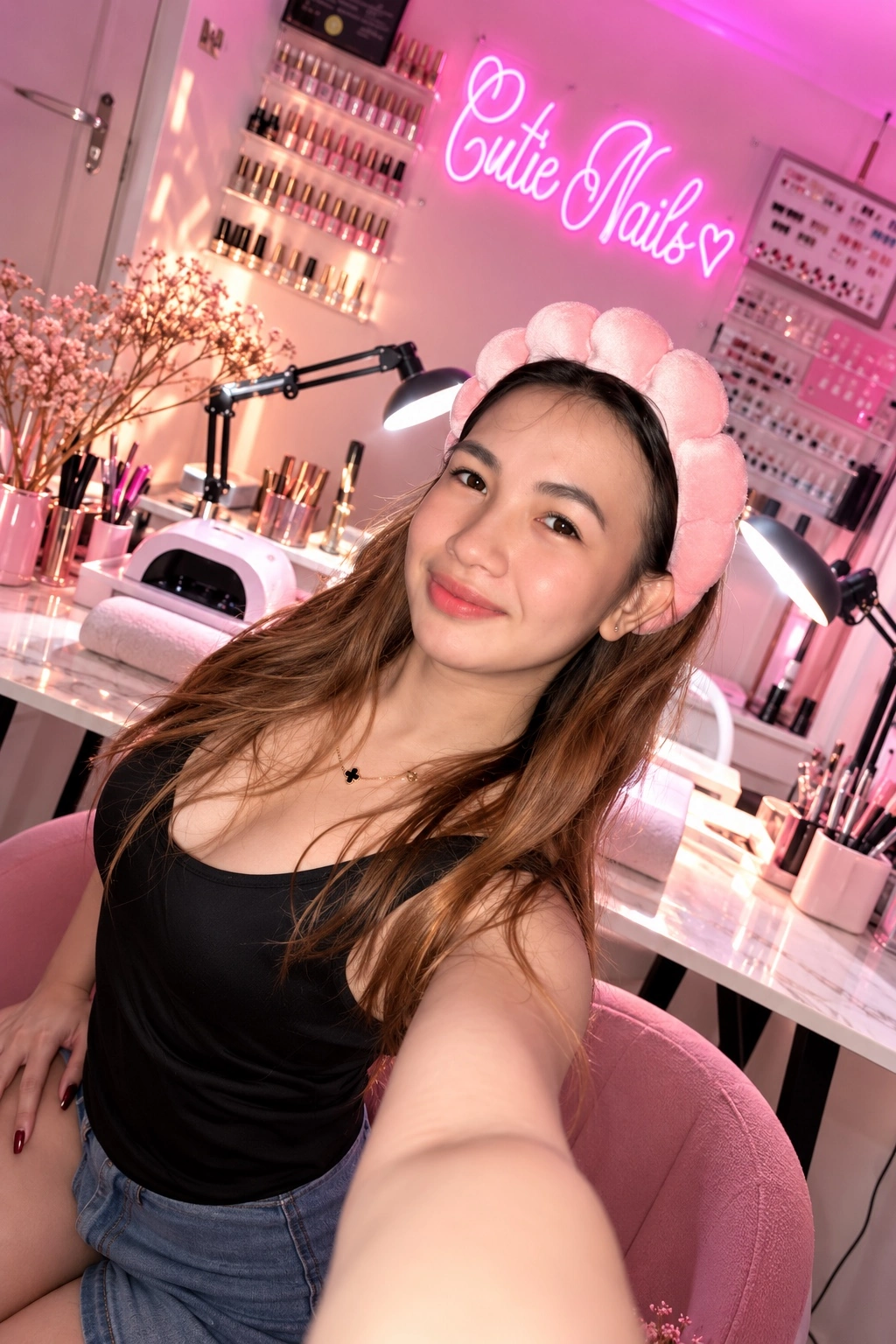 Chrisha in a pink beauty studio