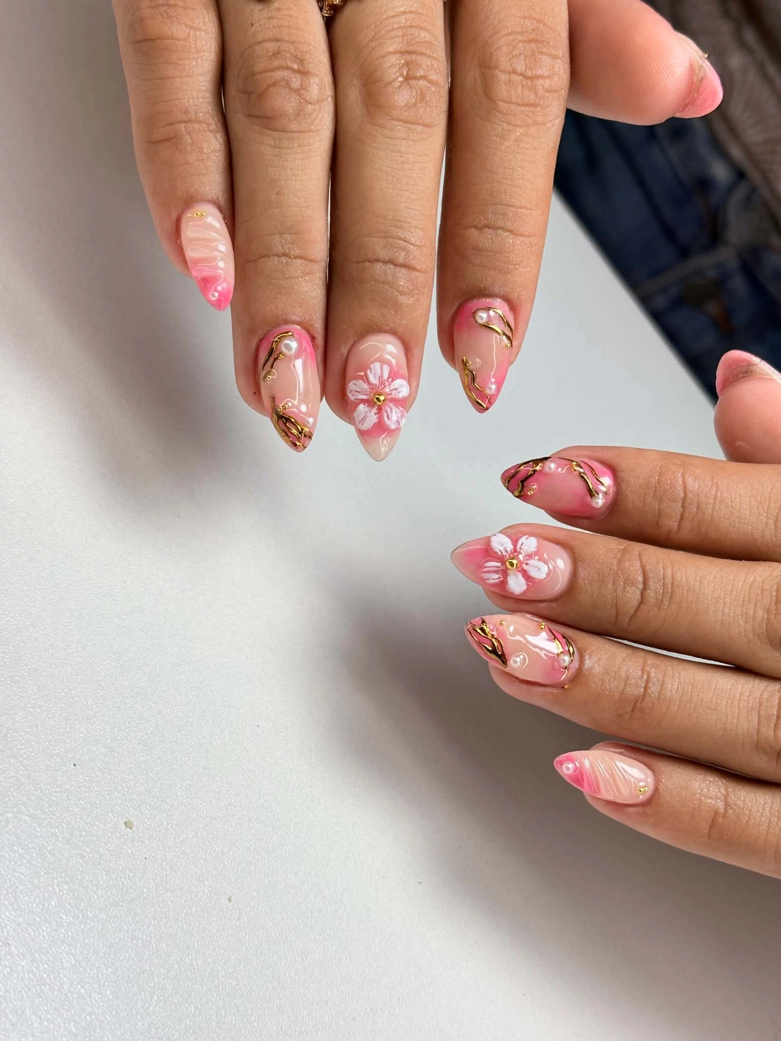 Pink floral nail art by Chrisha